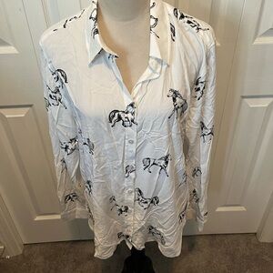 Jane And Delaney size XL White Horse Print Shirt